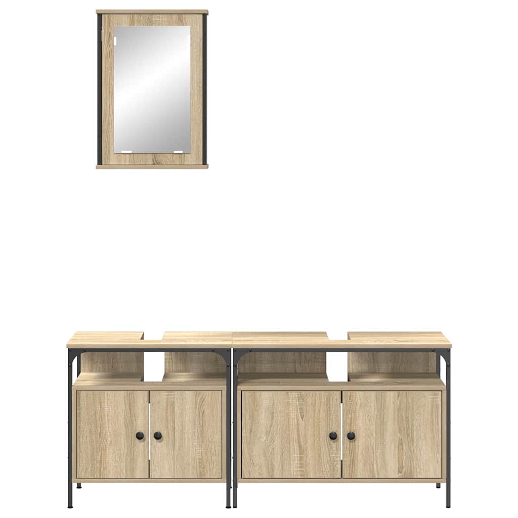 Bathroom Furniture Set with Shelf 3 pcs Brown Engineered wood