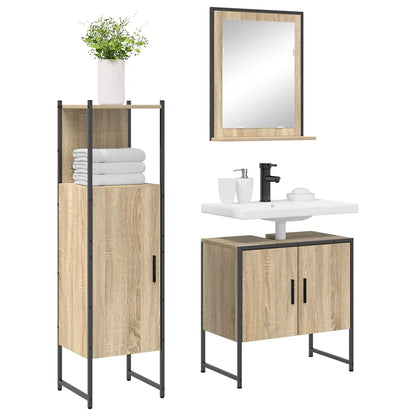 Bathroom Furniture Set with Shelf 3 pcs Brown Engineered wood