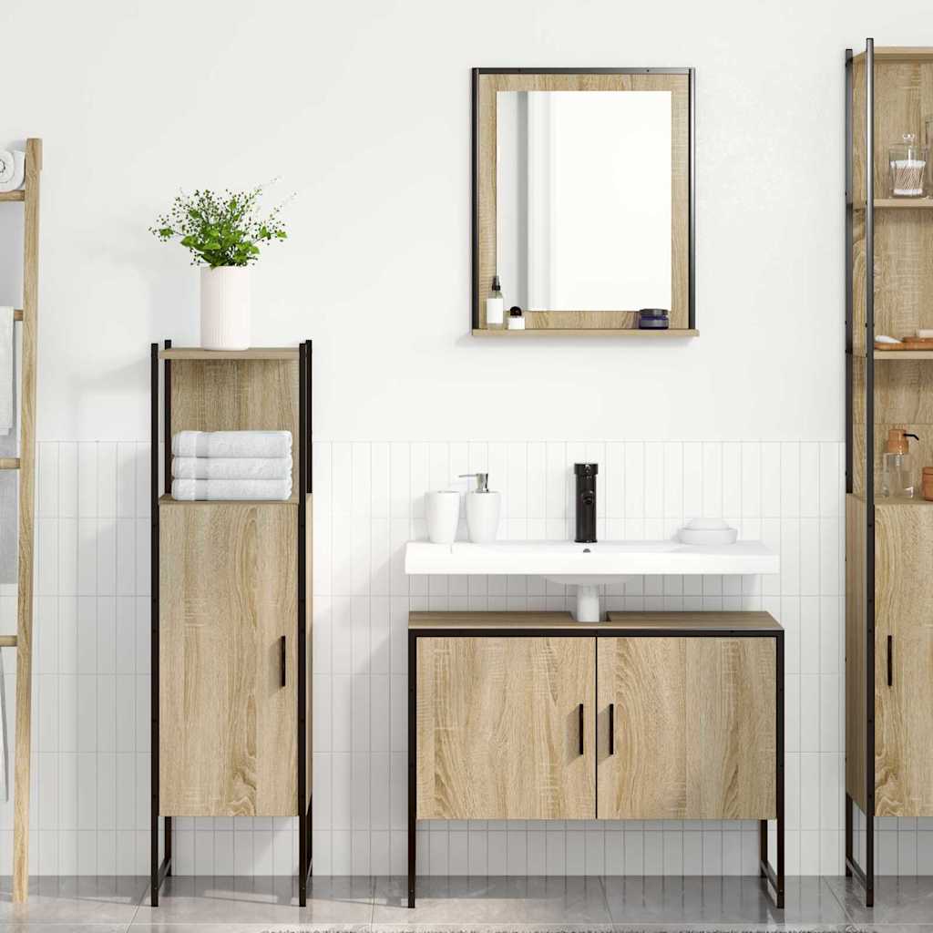 Bathroom Furniture Set with Shelf 3 pcs Brown Engineered wood