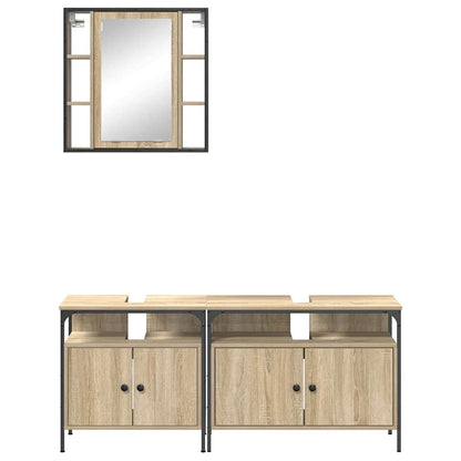 Bathroom Furniture Set with Shelf 3 pcs Brown Engineered wood