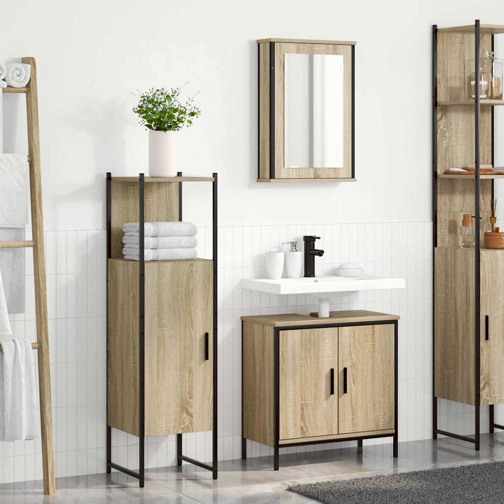 Bathroom Furniture Set with Shelf 3 pcs Brown Engineered wood