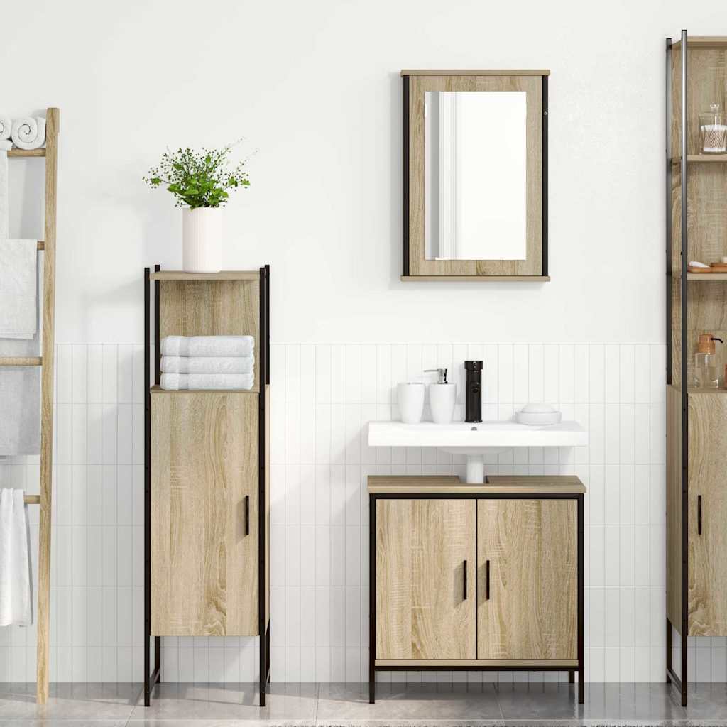 Bathroom Furniture Set with Shelf 3 pcs Brown Engineered wood