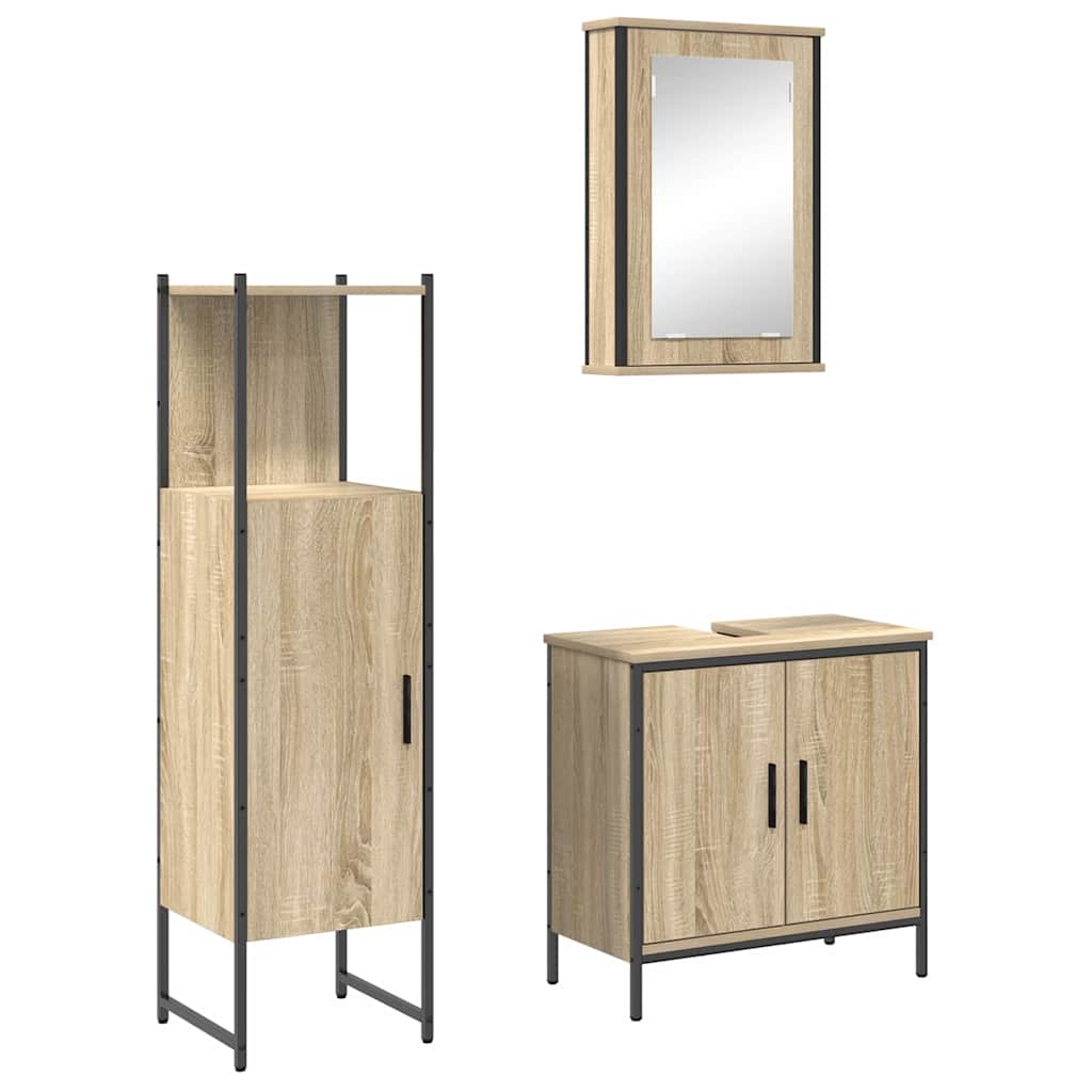 Bathroom Furniture Set with Shelf 3 pcs Brown Engineered wood