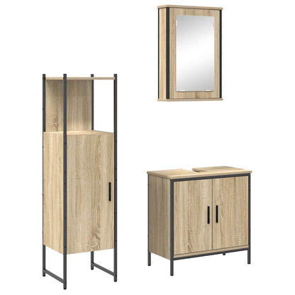 Bathroom Furniture Set with Shelf 3 pcs Brown Engineered wood