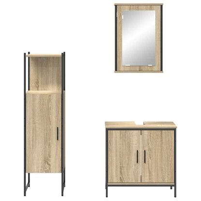 Bathroom Furniture Set with Shelf 3 pcs Brown Engineered wood