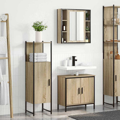 Bathroom Furniture Set with Shelf 3 pcs Brown Engineered wood