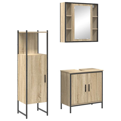 Bathroom Furniture Set with Shelf 3 pcs Brown Engineered wood