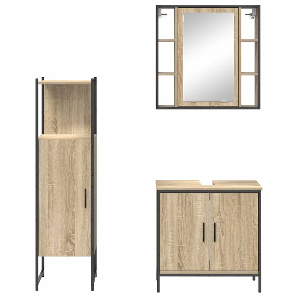 Bathroom Furniture Set with Shelf 3 pcs Brown Engineered wood