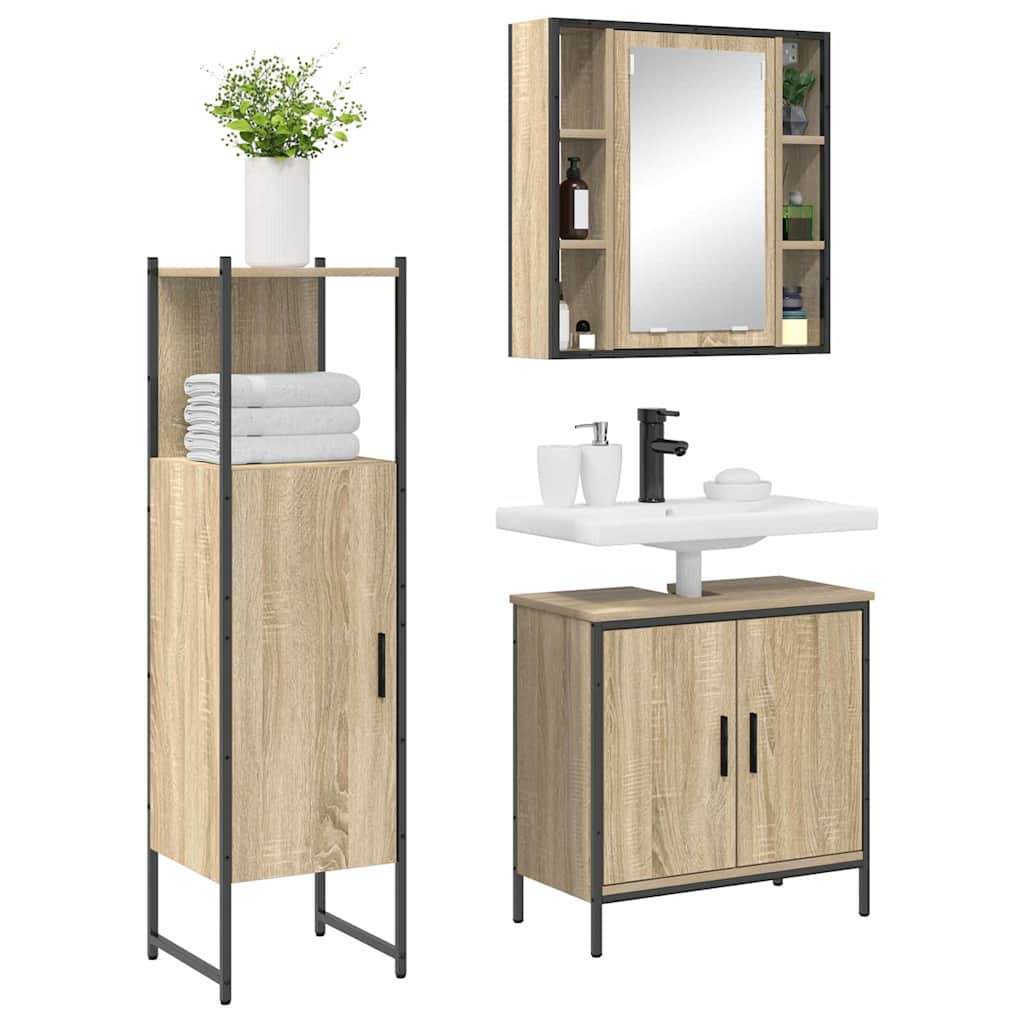 Bathroom Furniture Set with Shelf 3 pcs Brown Engineered wood