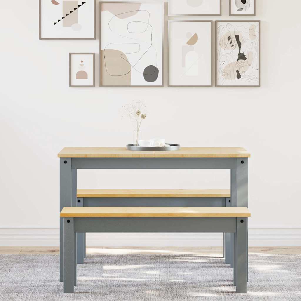 3 Piece Dining Set PANAMA Grey Solid Wood Pine