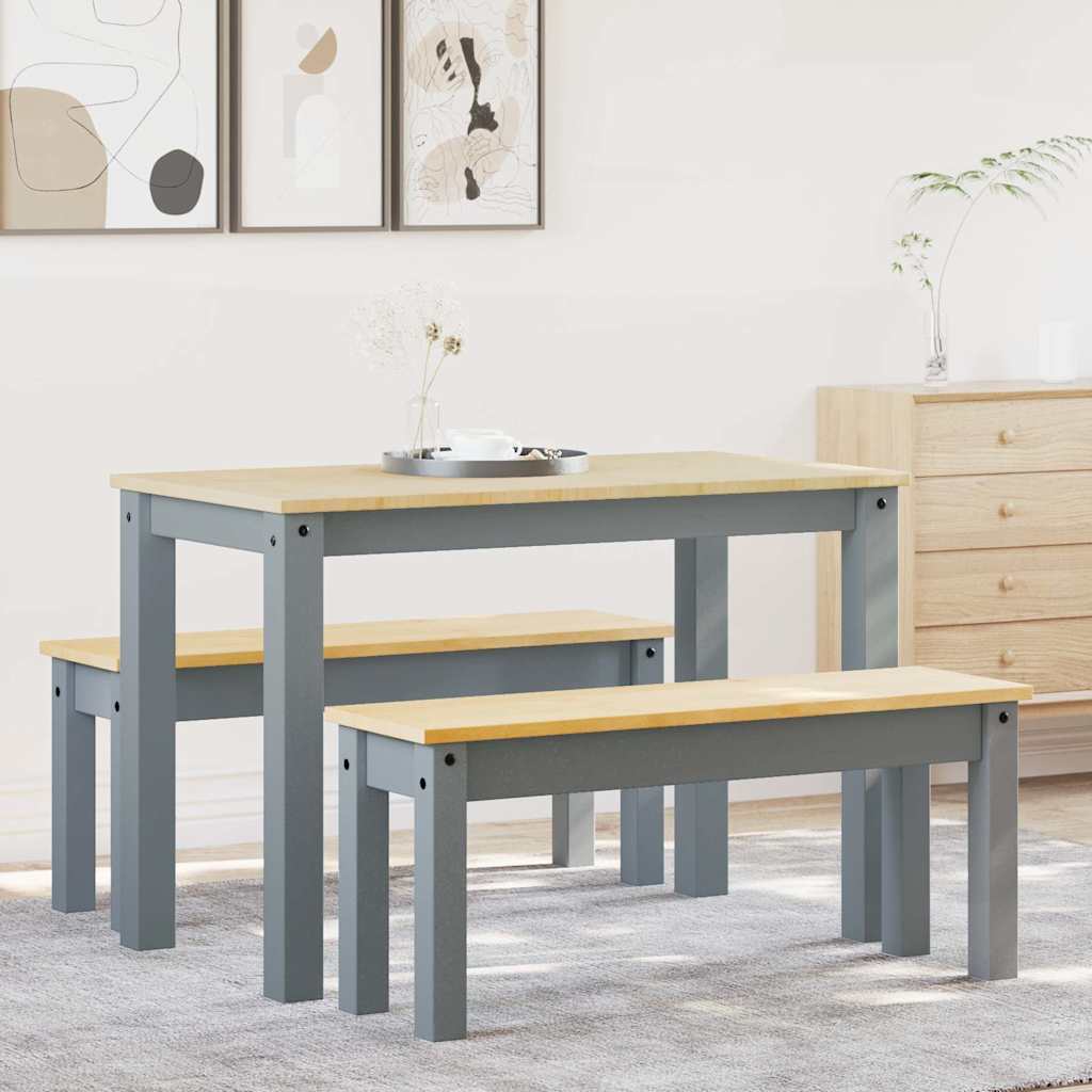 3 Piece Dining Set PANAMA Grey Solid Wood Pine