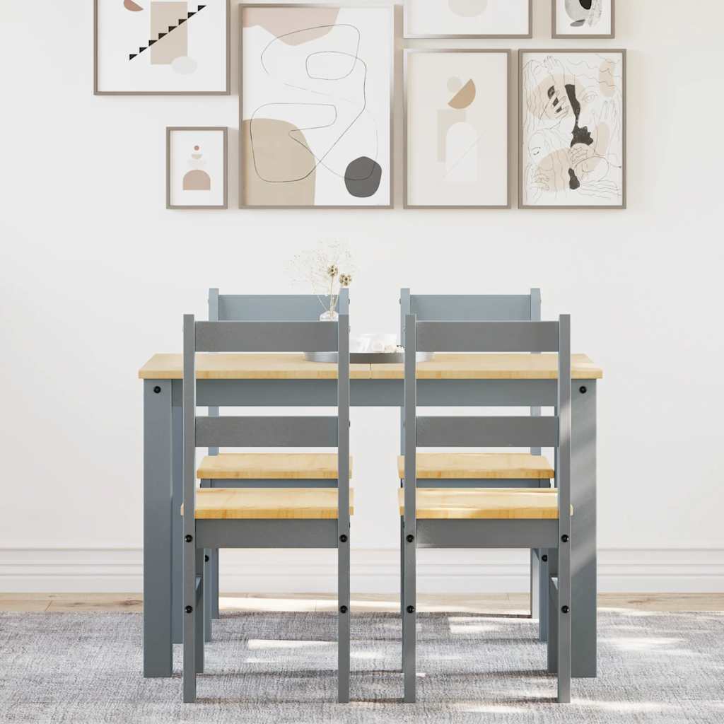5 Piece Dining Set PANAMA Grey Solid Wood Pine