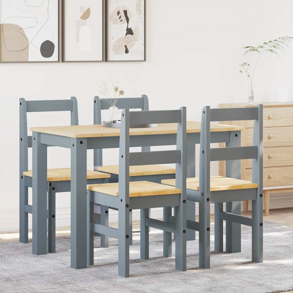 5 Piece Dining Set PANAMA Grey Solid Wood Pine