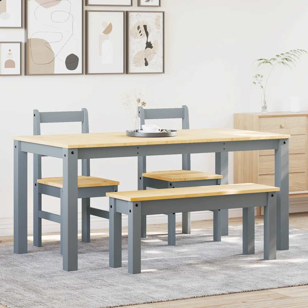 4 Piece Dining Set PANAMA Grey Solid Wood Pine