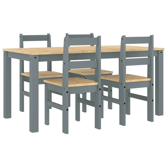 5 Piece Dining Set PANAMA Grey Solid Wood Pine