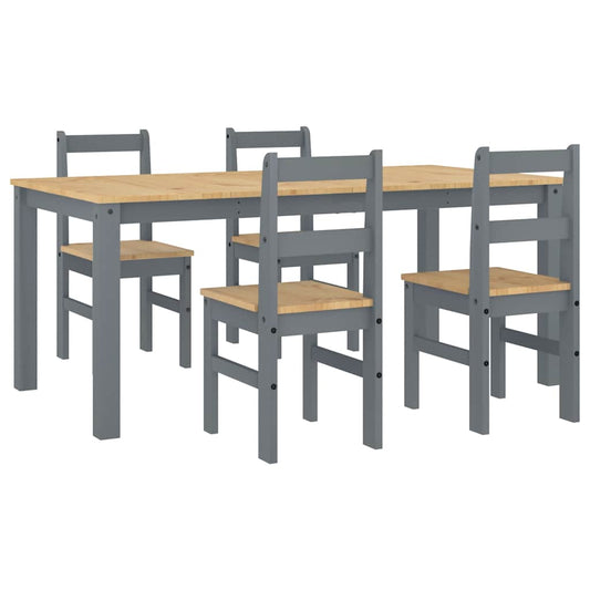 5 Piece Dining Set PANAMA Grey Solid Wood Pine