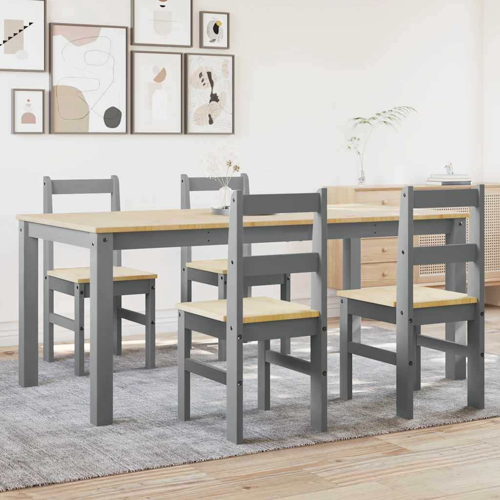 5 Piece Dining Set PANAMA Grey Solid Wood Pine