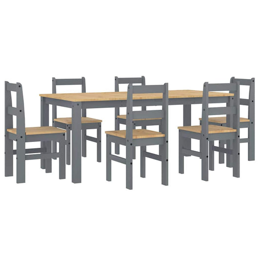 7 Piece Dining Set PANAMA Grey Solid Wood Pine