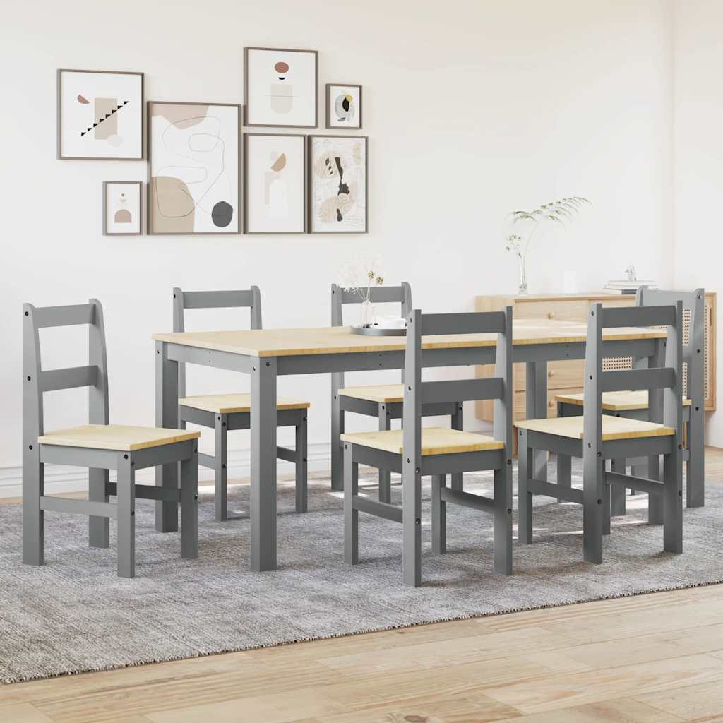 7 Piece Dining Set PANAMA Grey Solid Wood Pine