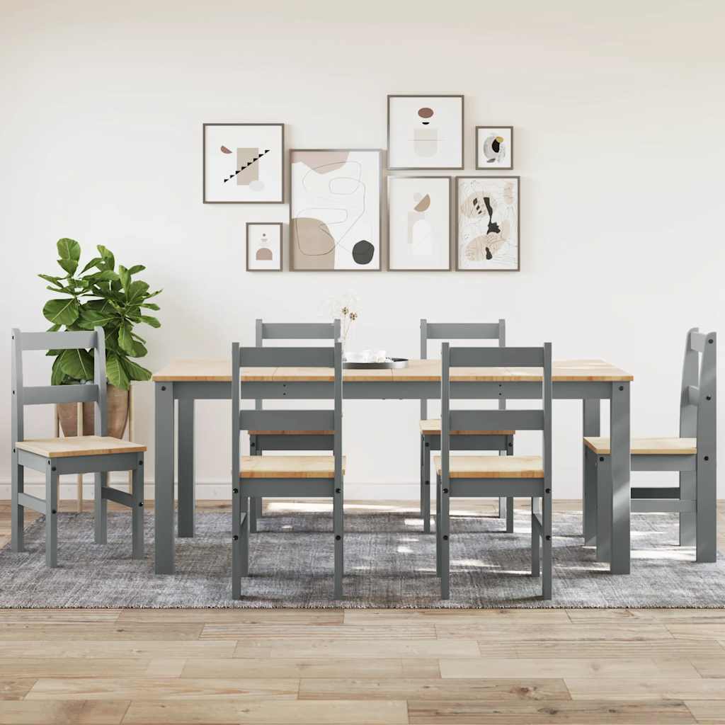 7 Piece Dining Set PANAMA Grey Solid Wood Pine