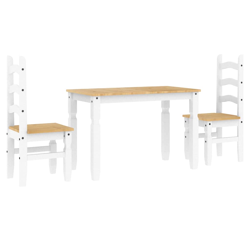 3 Piece Dining Set PANAMA White Solid Wood Pine