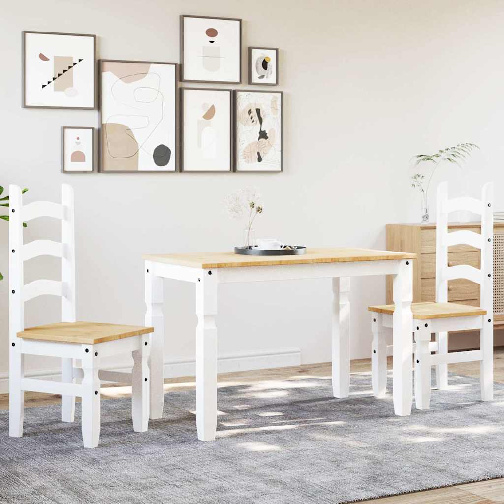 3 Piece Dining Set PANAMA White Solid Wood Pine