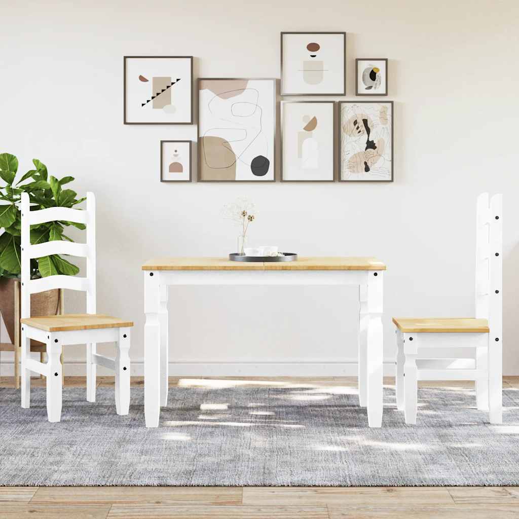 3 Piece Dining Set PANAMA White Solid Wood Pine