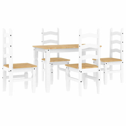 5 Piece Dining Set Panama White Solid Wood Pine