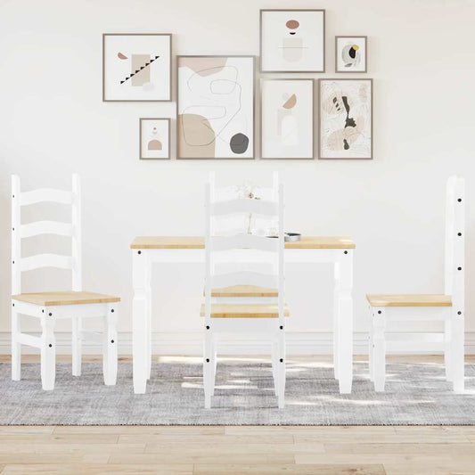 5 Piece Dining Set PANAMA White Solid Wood Pine