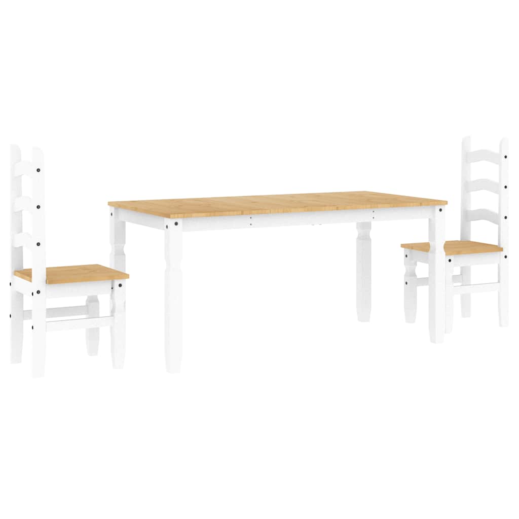 3 Piece Dining Set PANAMA White Solid Wood Pine