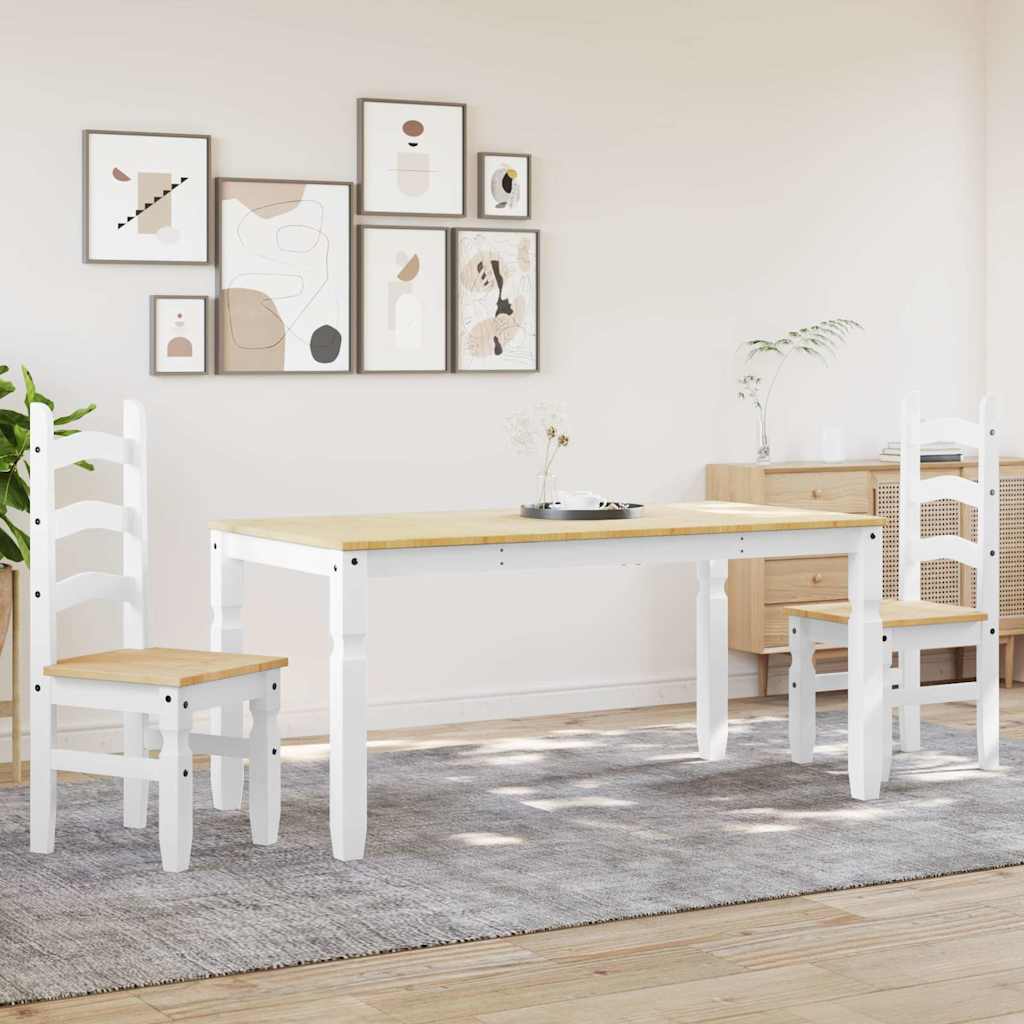 3 Piece Dining Set PANAMA White Solid Wood Pine