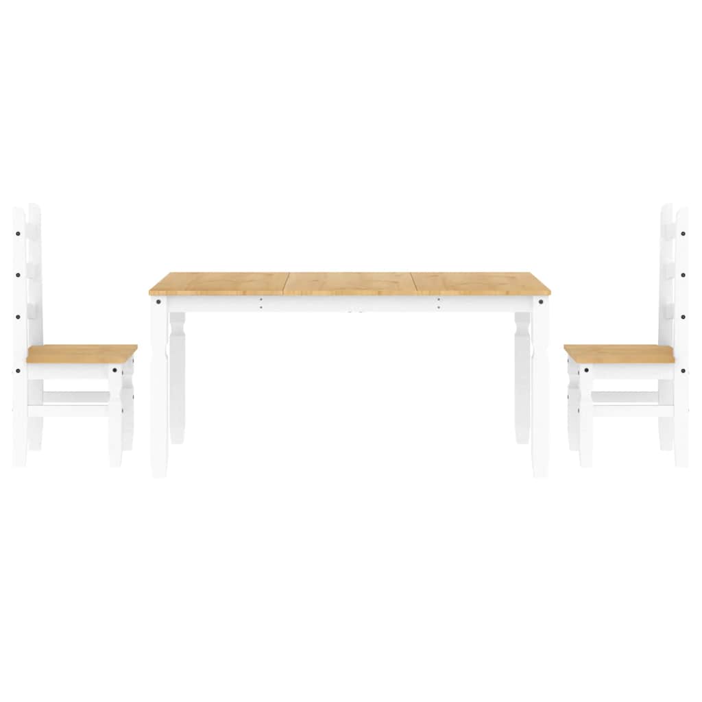 3 Piece Dining Set PANAMA White Solid Wood Pine