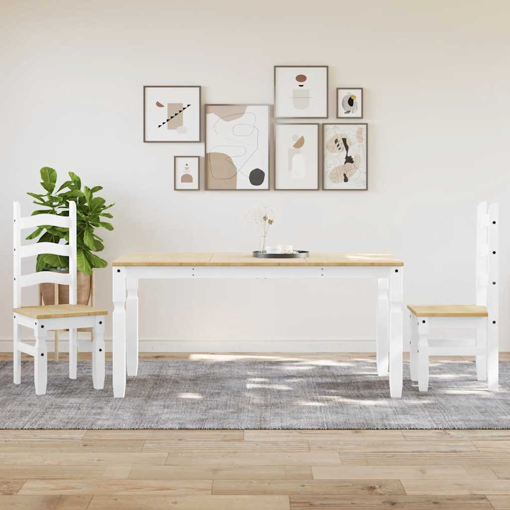 3 Piece Dining Set PANAMA White Solid Wood Pine
