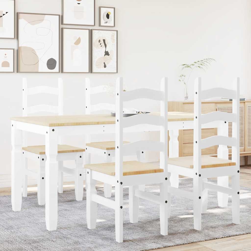 5 Piece Dining Set PANAMA White Solid Wood Pine