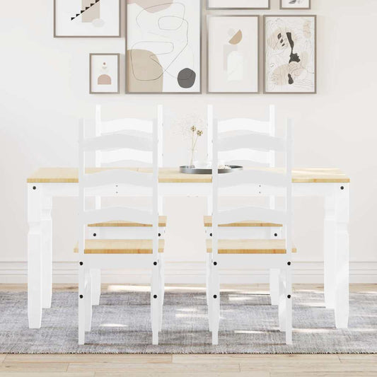 5 Piece Dining Set PANAMA White Solid Wood Pine