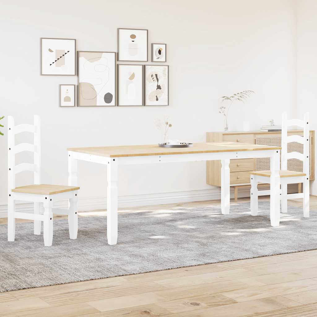 3 Piece Dining Set PANAMA White Solid Wood Pine