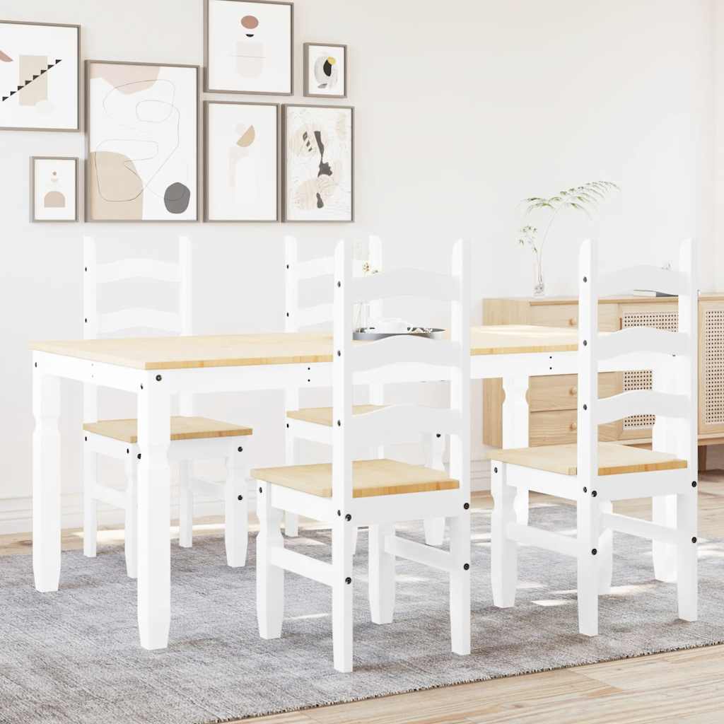 5 Piece Dining Set PANAMA White Solid Wood Pine