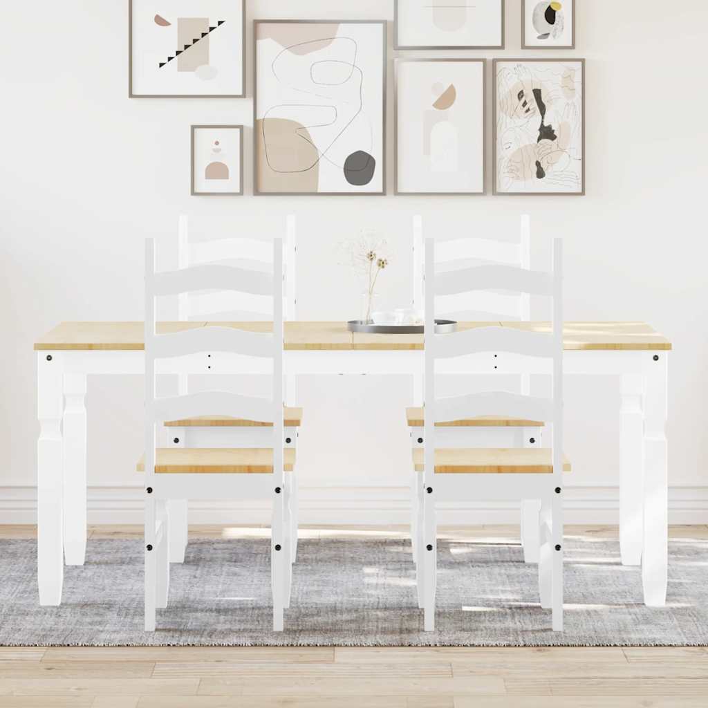 5 Piece Dining Set PANAMA White Solid Wood Pine