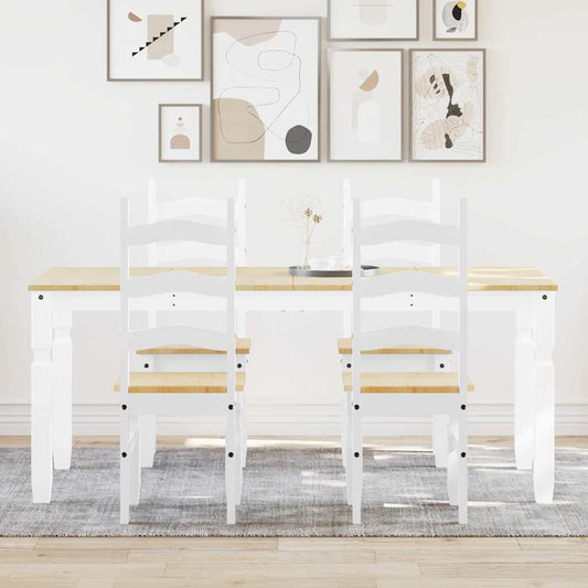 5 Piece Dining Set PANAMA White Solid Wood Pine