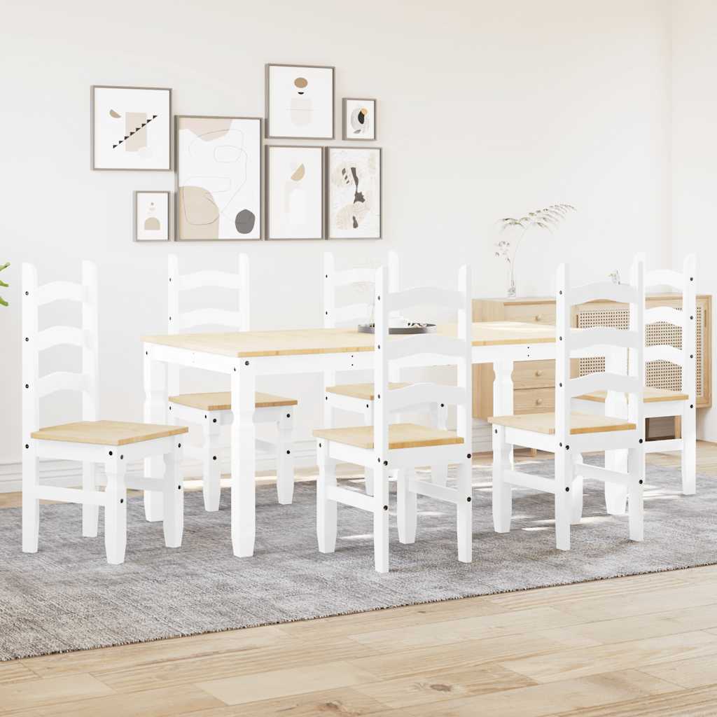 7 Piece Dining Set PANAMA White Solid Wood Pine