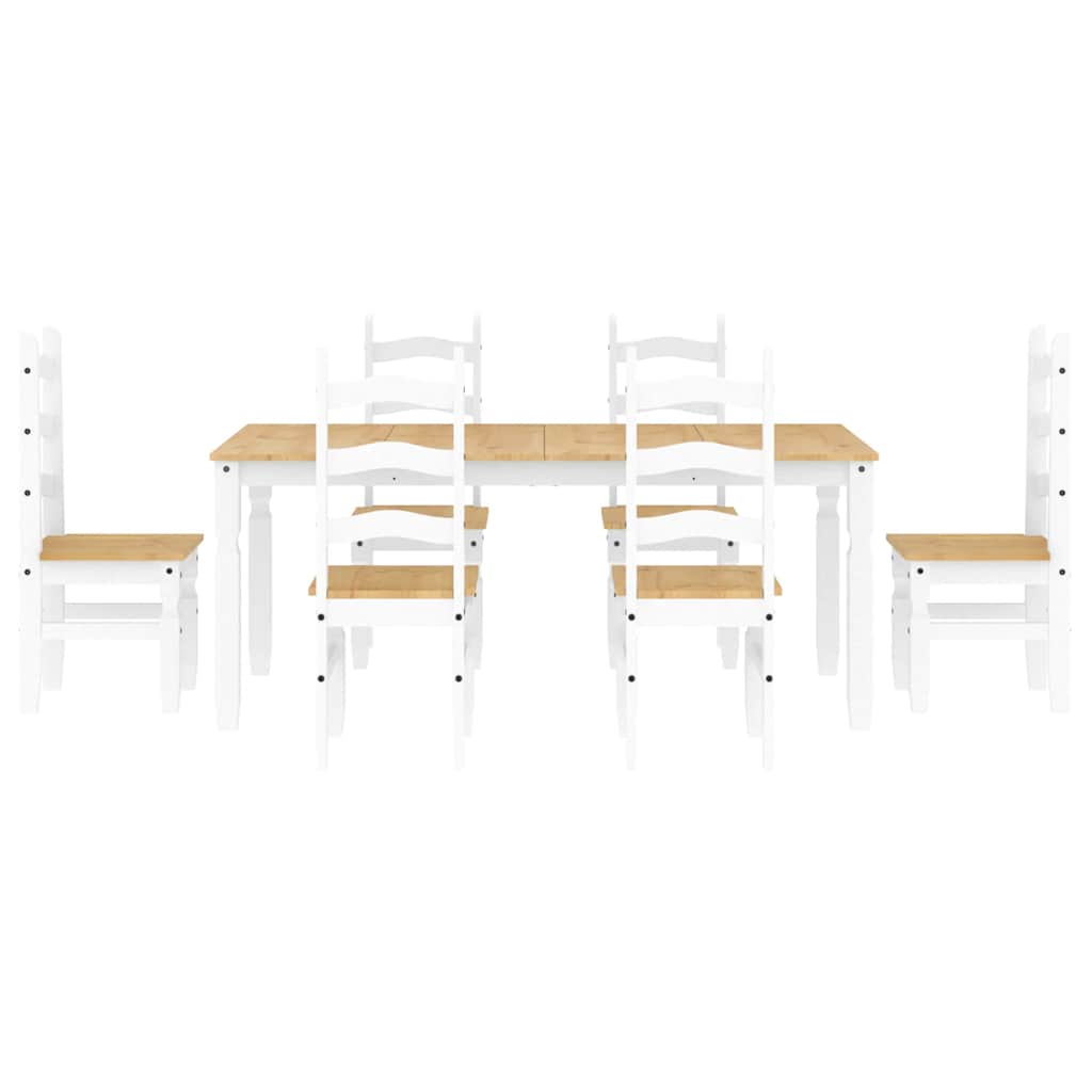 7 Piece Dining Set PANAMA White Solid Wood Pine
