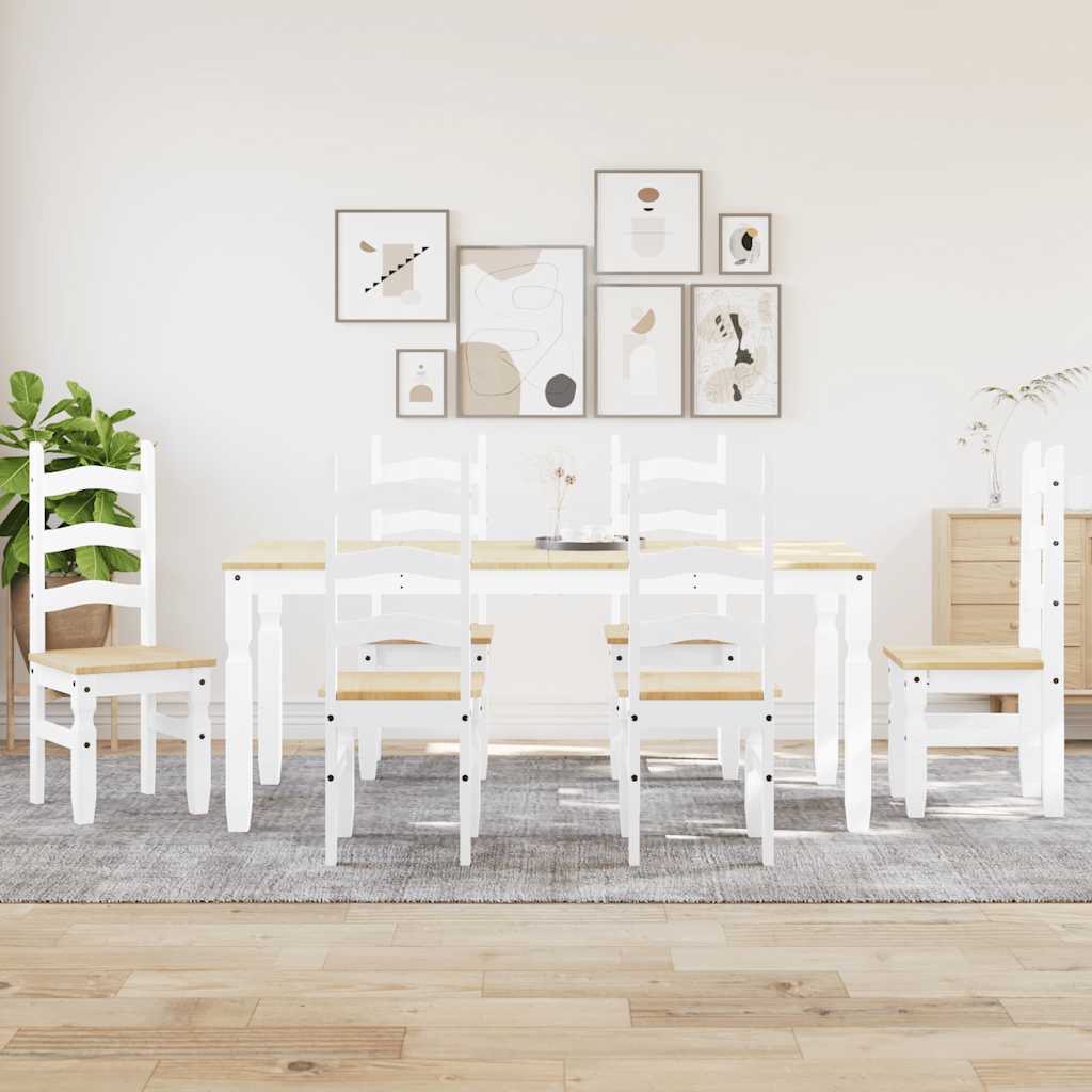 7 Piece Dining Set PANAMA White Solid Wood Pine