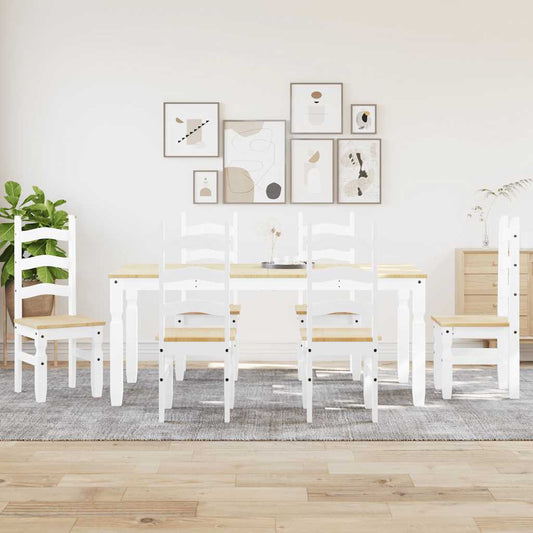 7 Piece Dining Set PANAMA White Solid Wood Pine