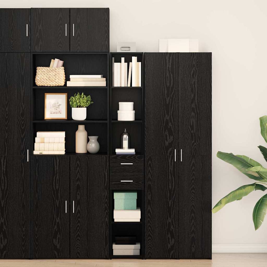 Bookcase with Drawer Black Oak 30 x 42.4 x 185.2 cm