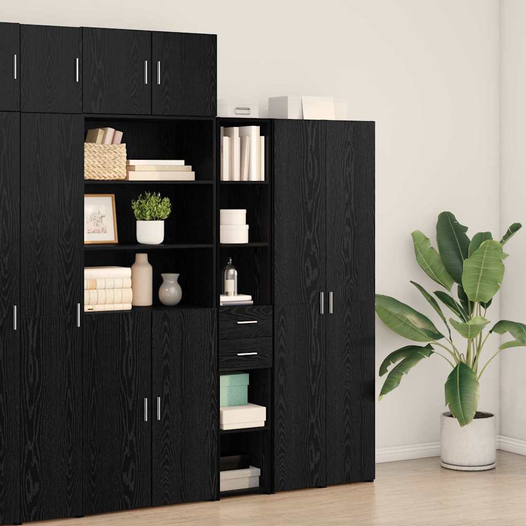 Bookcase with Drawer Black Oak 30 x 42.4 x 185.2 cm