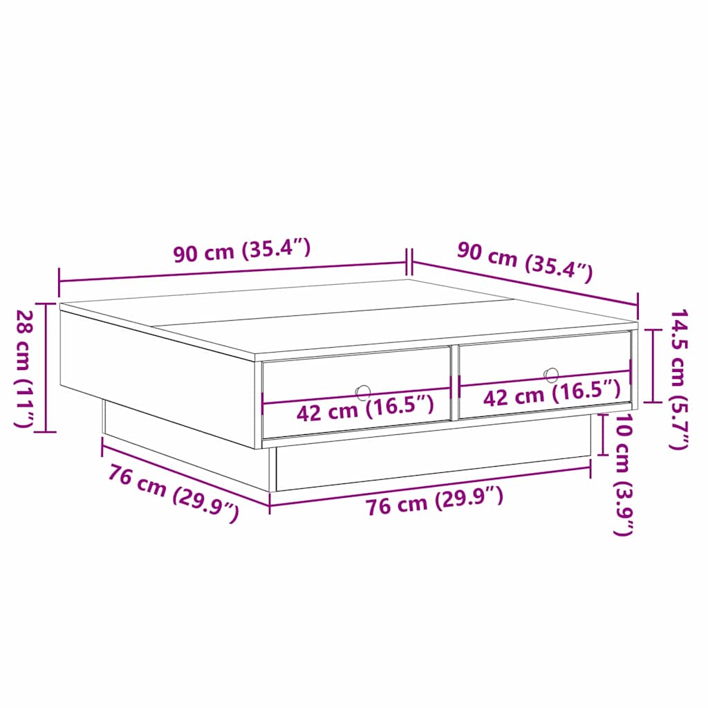 Coffee Table Old Wood 90 x 90 x 28 cm Engineered Wood