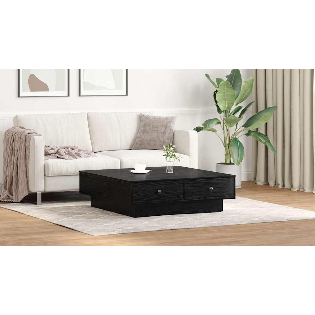 Coffee Table Black Oak 90 x 90 x 28 cm Engineered Wood