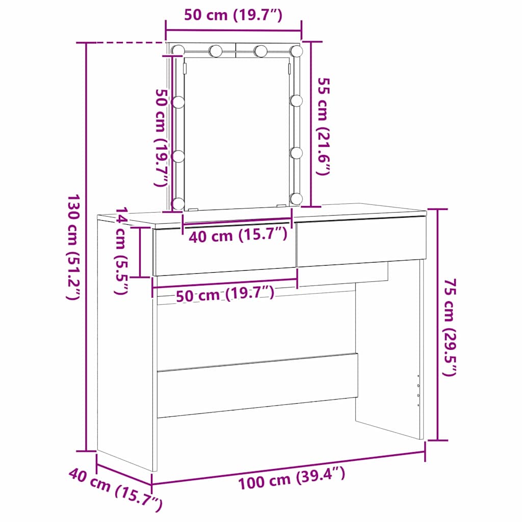 Dressing Table Old Wood 100 x 40 x 130 cm Engineered Wood