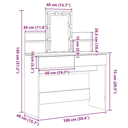 Dressing Table Black Oak 100 x 40 x 130 cm Engineered Wood