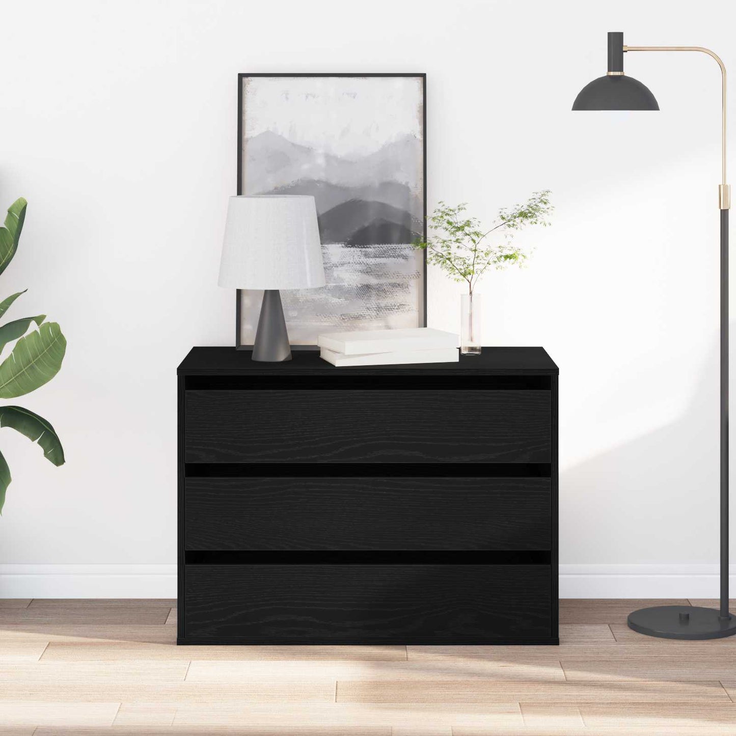 Drawer Cabinet 3-Drawer Black 80 x 41 x 58 cm Engineered Wood